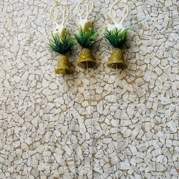 Vintage 70s Deer and bell Christmas Picks Ornaments - Picture 4 of 6